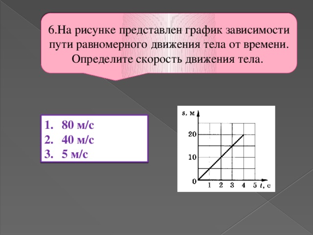 На рисунке представлен график зависимости скорости от времени какой путь 8