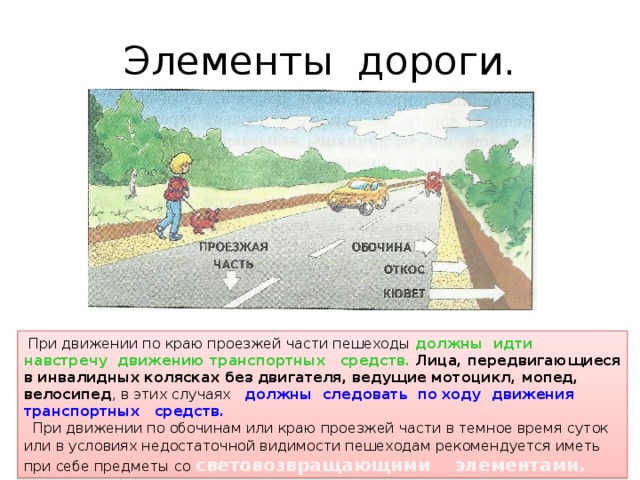 Рассмотрите схему дороги и напишите прямо на рисунке как называются части дороги