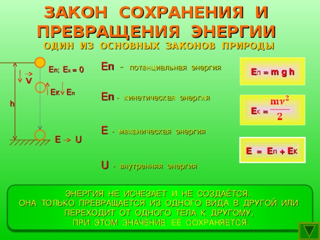 Закон сохранения и превращения энергии в механических и тепловых процессах 8 класс презентация