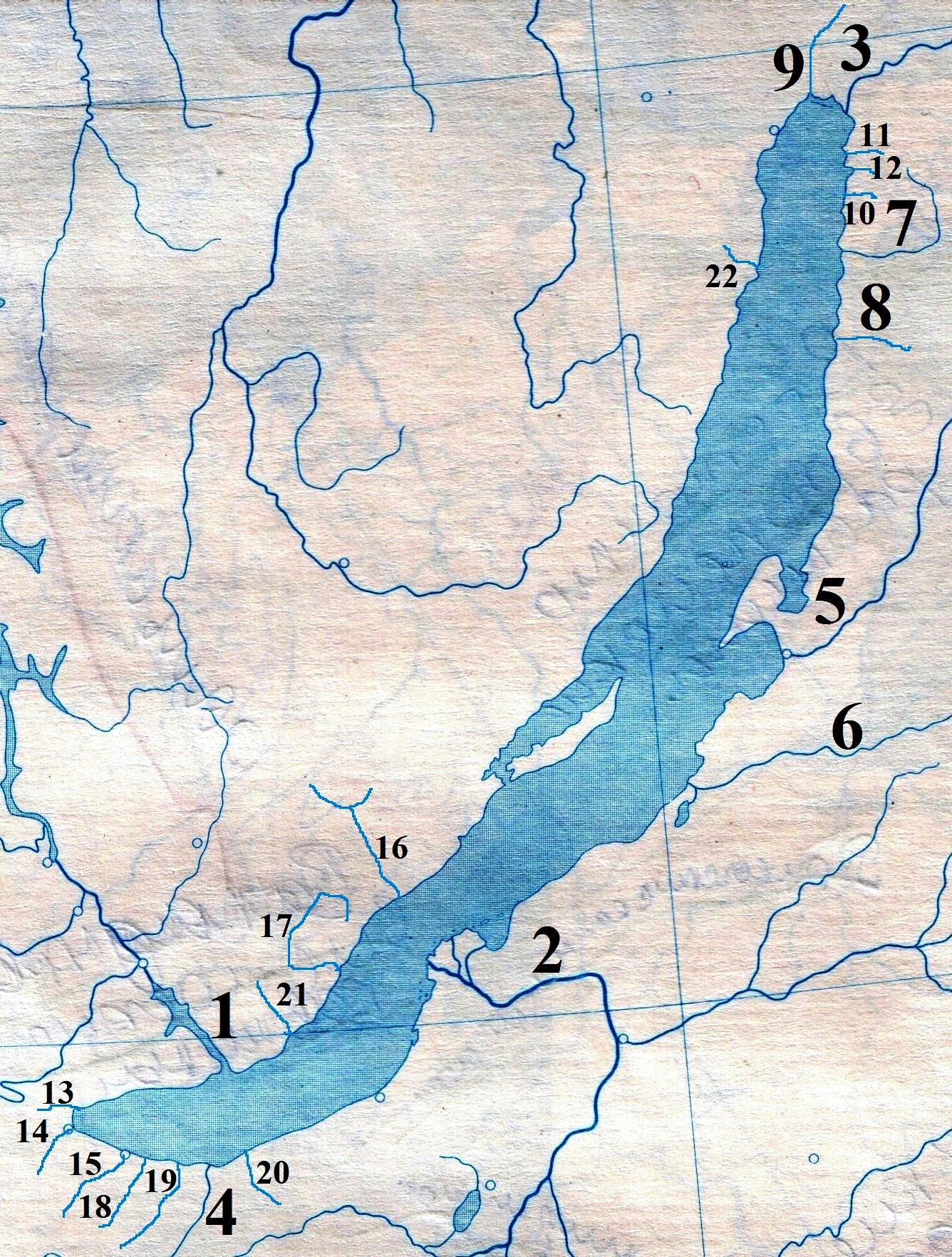 Озеро Байкал и Ангара на карте
