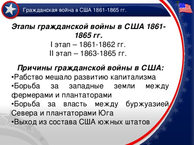 Причины гражданской войны в сша презентация