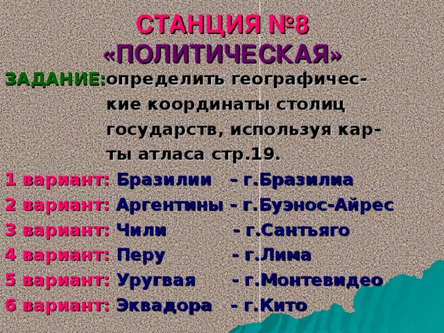 Координаты столиц стран