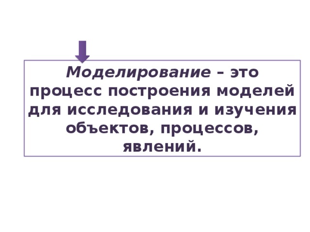 Моделирование – это процесс построения моделей для исследования и изучения объектов, процессов, явлений. 