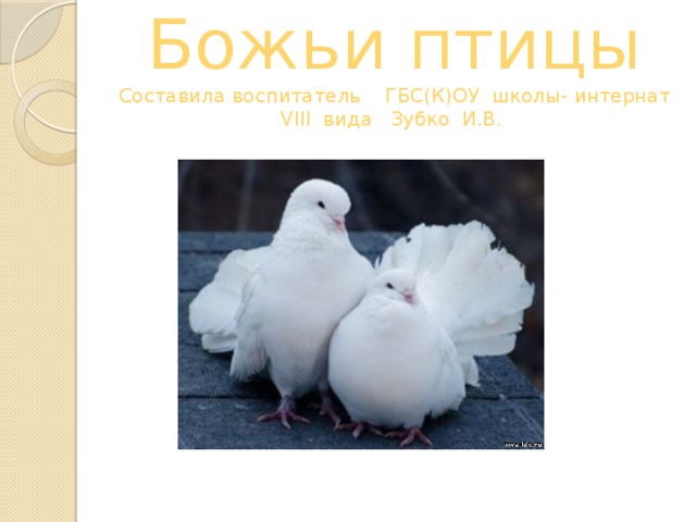 Божьи птицы  Составила воспитатель ГБС(К)ОУ школы- интернат VIII вида Зубко И.В. 