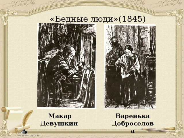 «Бедные люди»(1845)   Макар Девушкин Варенька Доброселова 