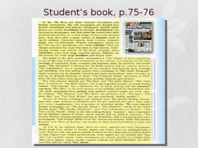 Student’s book, p.75-76 