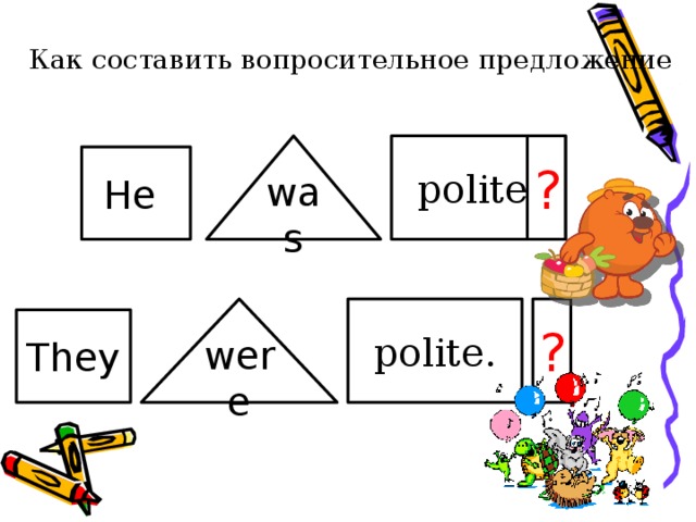 Как составить вопросительное предложение was polite. ? He were polite. ? They 