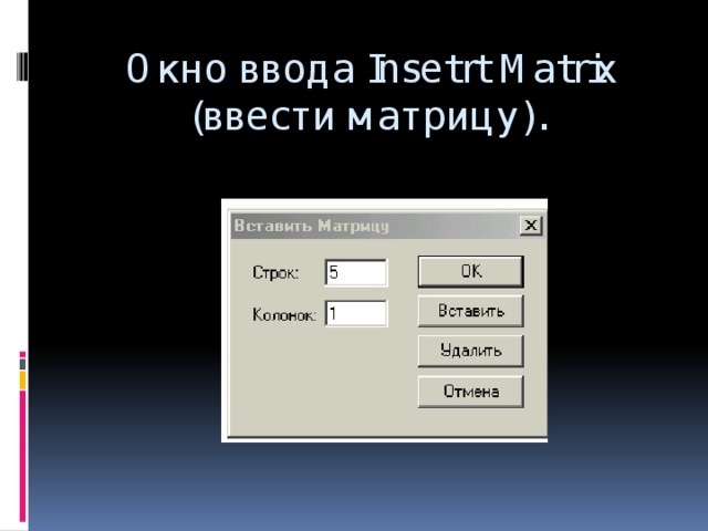 Окно ввода Insetrt Matrix (ввести матрицу).   