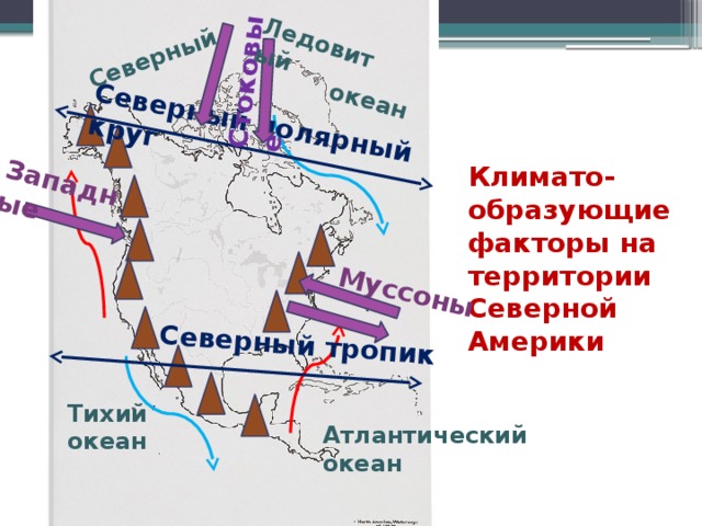 Составьте схему климатообразующие факторы северной америки