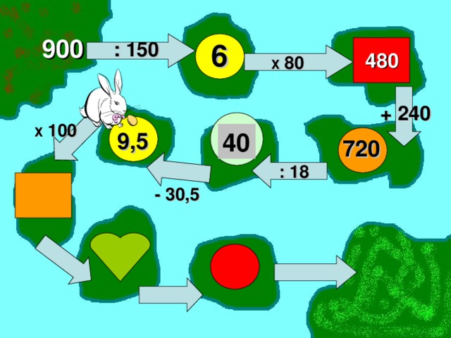 900 6 : 150 480 Х 80 + 240 Х 100 40 9,5 720 : 18 - 30,5 