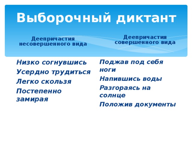 Презентация деепричастие несовершенного и совершенного вида