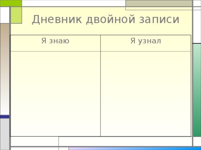 Дневник двойной записи Я знаю Я узнал 