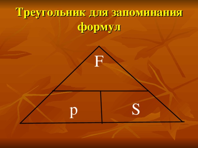 Треугольник для запоминания формул F  p S 