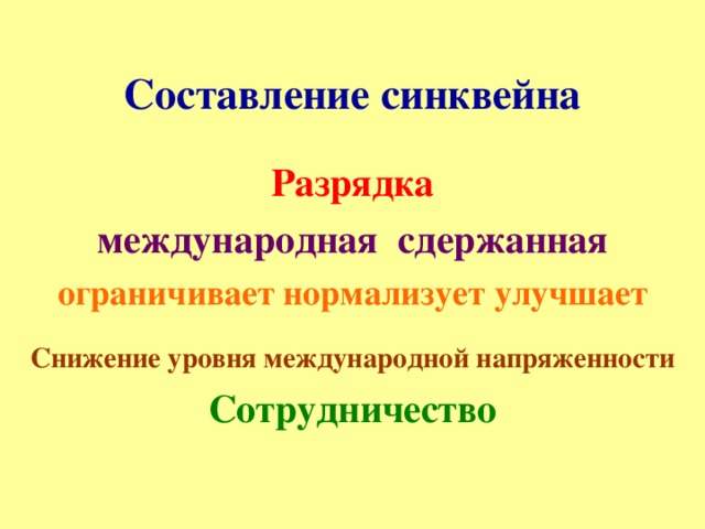 Составьте план ответа по теме разрядка международной напряженности причины и следствия