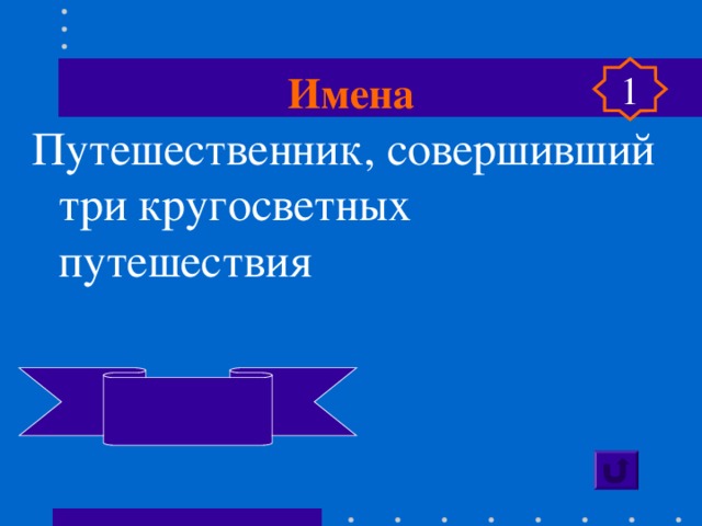 Имена 1 Путешественник, совершивший три кругосветных путешествия  Джеймс Кук 