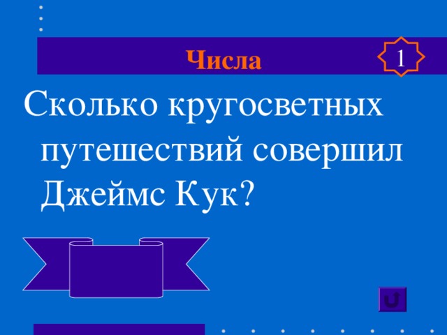 Числа 1 Сколько кругосветных путешествий совершил Джеймс Кук?   три  