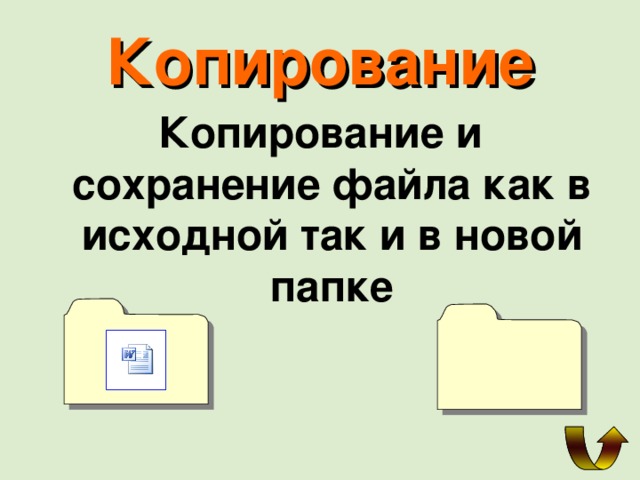 Копирование Копирование и сохранение файла как в исходной так и в новой папке 