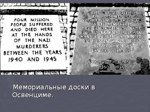  Мемориальные доски в Освенциме. 