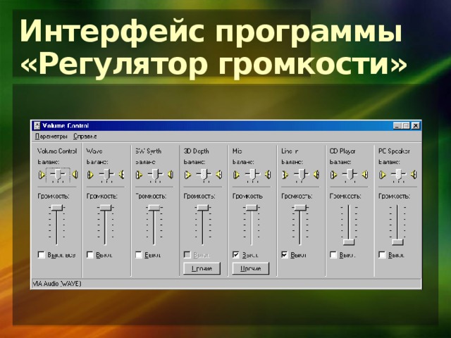 Программы громкость. Интерфейс программы «регулятор громкости». Шкала громкости Интерфейс. Графики звук минимальной громкости. Виды регуляторов громкости.