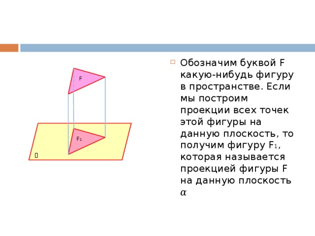 Фигура некоторой. Проекция произвольной фигуры на плоскость. Проекция фигуры f на плоскость. Проекция фигуры на данную плоскость. Что называется проекцией фигуры на плоскость.