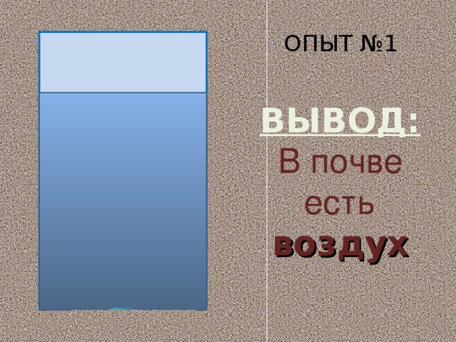 ОПЫТ №1 ВЫВОД: В почве есть воздух 