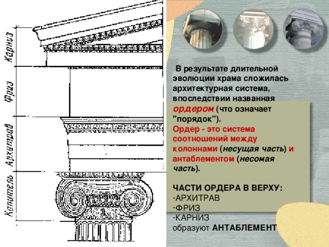 Часть архитектурного ордера средняя часть антаблемента расположенная между архитравом и карнизом