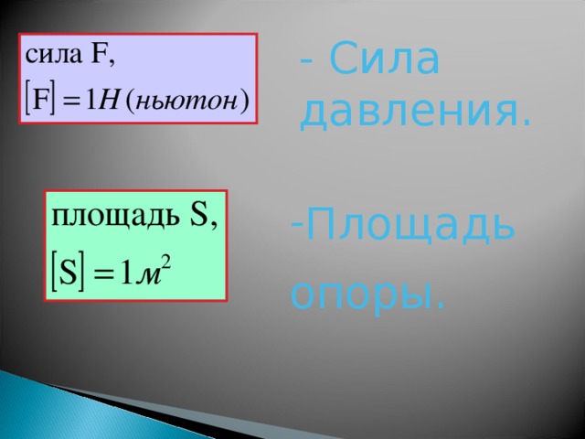 - Сила давления. Площадь опоры. - Площадь опоры.  