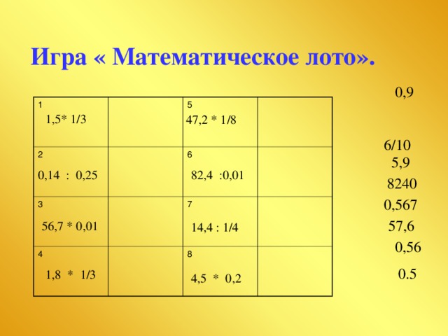 Математическое лото презентация