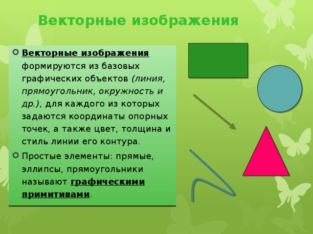 Растровое изображение создается с использованием пикселей примитивов линий символов