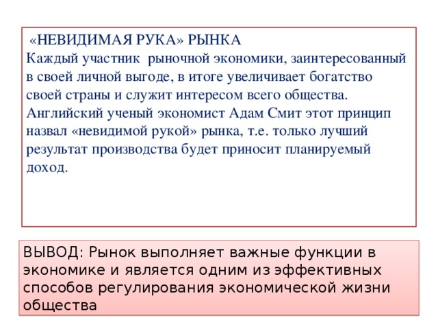 В чем состоит принцип невидимой руки рынка