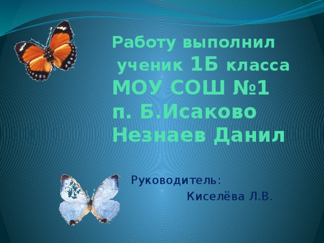         Работу выполнил  ученик 1Б класса МОУ СОШ №1 п. Б.Исаково  Незнаев Данил    Руководитель:  Киселёва Л.В. 