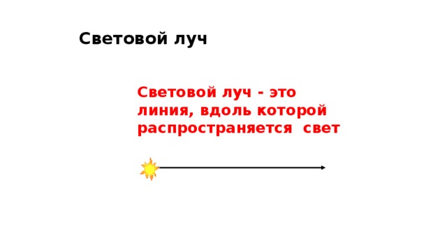 Световой луч Световой луч - это линия, вдоль которой распространяется свет 