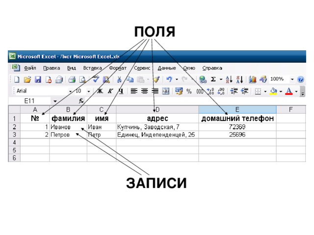 ПОЛЯ ЗАПИСИ 