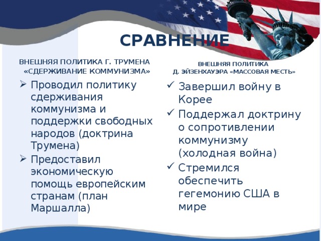 Объясните какие цели преследовали доктрины трумэна и эйзенхауэра и план маршалла