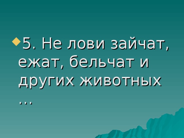 5. Не лови зайчат, ежат, бельчат и других животных … 