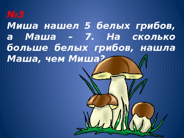 Сколько грибов собрала юля. Большой белый гриб. Внук нашел 7 белых грибов. Маша нашла 5 грибов. Маша и грибы.