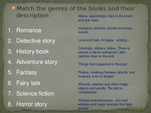 Match the world. Жанры книг на английском. Types of books задания. Kinds of books in English. Genres of books задания.