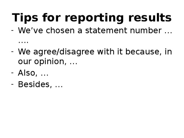 Reporting results