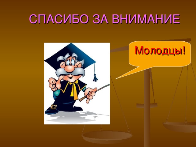  СПАСИБО ЗА ВНИМАНИЕ Молодцы! 