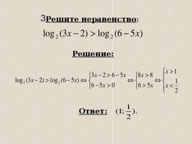 3. Решите неравенство : Решение: Ответ: 