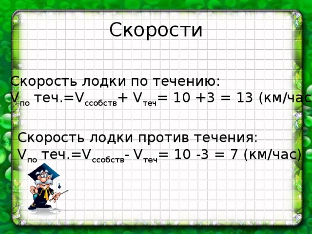 Скорость лодки против течения