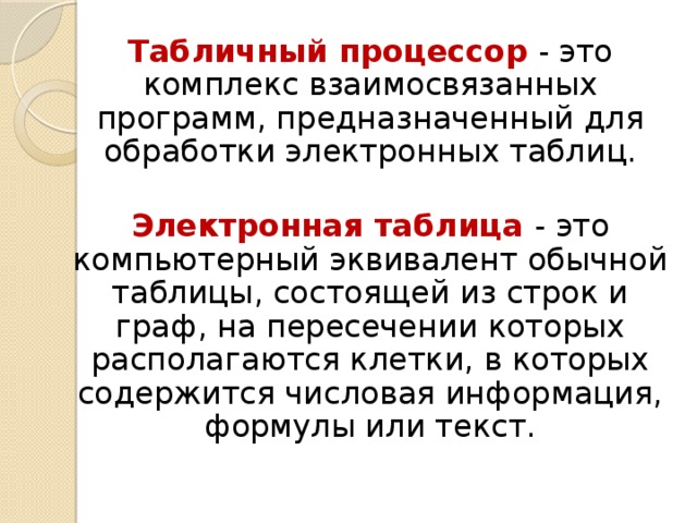 На основании чего можно судить о том что табличный процессор интерпретировал введенные в ячейку