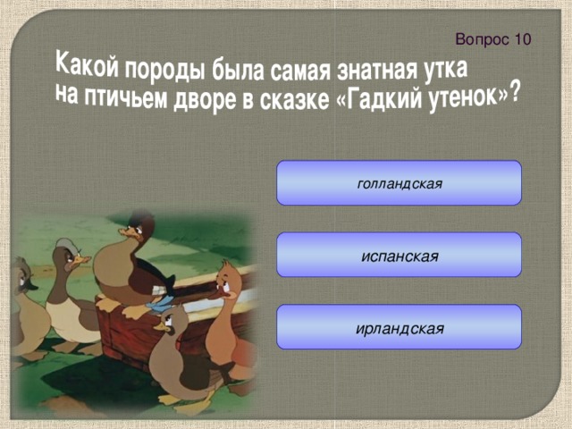 Вопрос 10 голландская испанская ирландская 