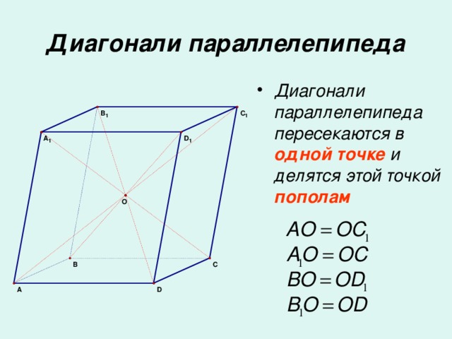 Диагональ параллелепипеда пересекаются. Диагонали параллелепипеда пересекаются. Диагонали параллелепипеда пересекаются в одной точке. Диагональ прямоугольного параллелепипеда. Диагонали параллелепипеда пересекаются в одной точке и делятся этой.