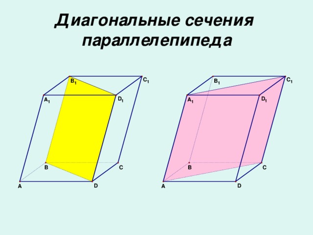Диагональные сечения  параллелепипеда 