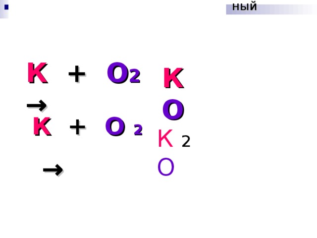 І основный І І К + О 2   → К О К + О 2 →  К 2 О 2 2 4 оксид калия 