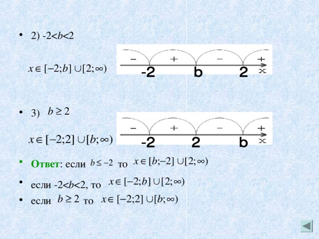 2) -2b 3)   Ответ : если то  если -2b если то 