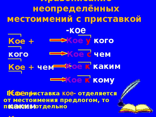 Правописание неопределённых местоимений с суффиксом - нибудь Кто? + нибудь  Что? + нибудь  Чей ? + нибудь  Какой ? + нибудь  Сколько ? + нибудь кто  – нибудь что  – нибудь чей  – нибудь какой  – нибудь сколько  – нибудь 58 