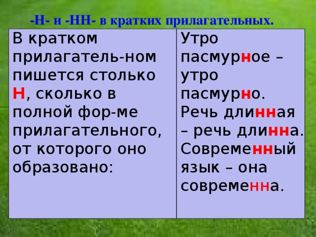 В кратком прилагательном пишется столько н сколько