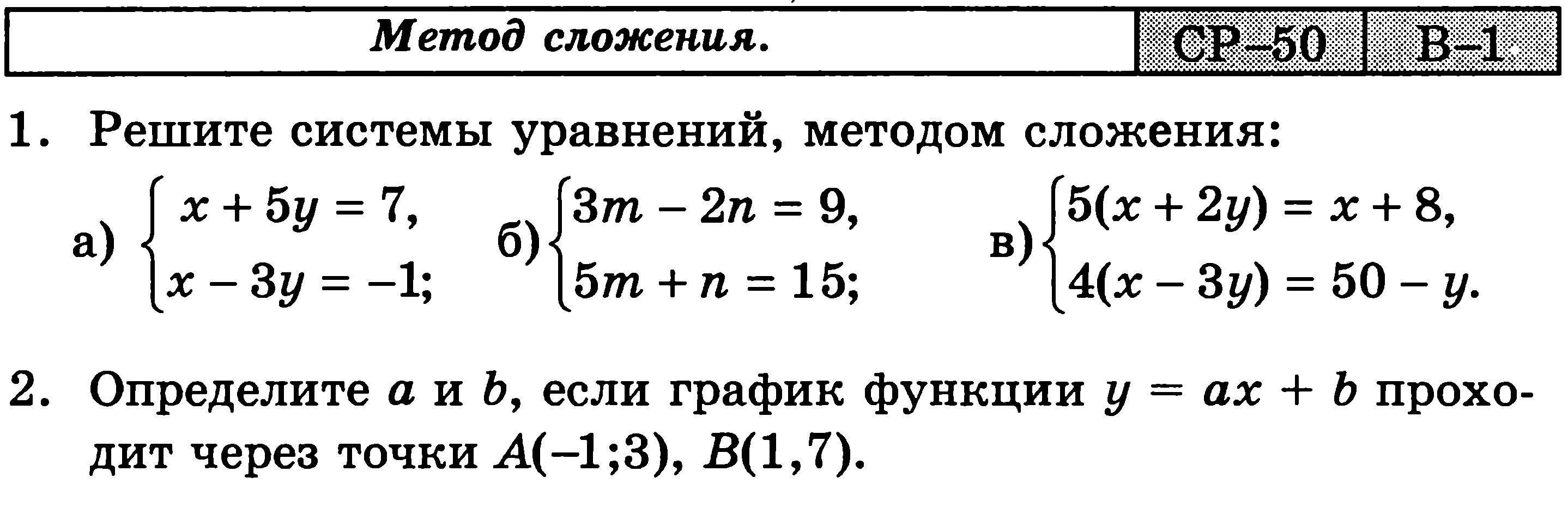 Решение системы уравнений методом сложения 7 класс презентация